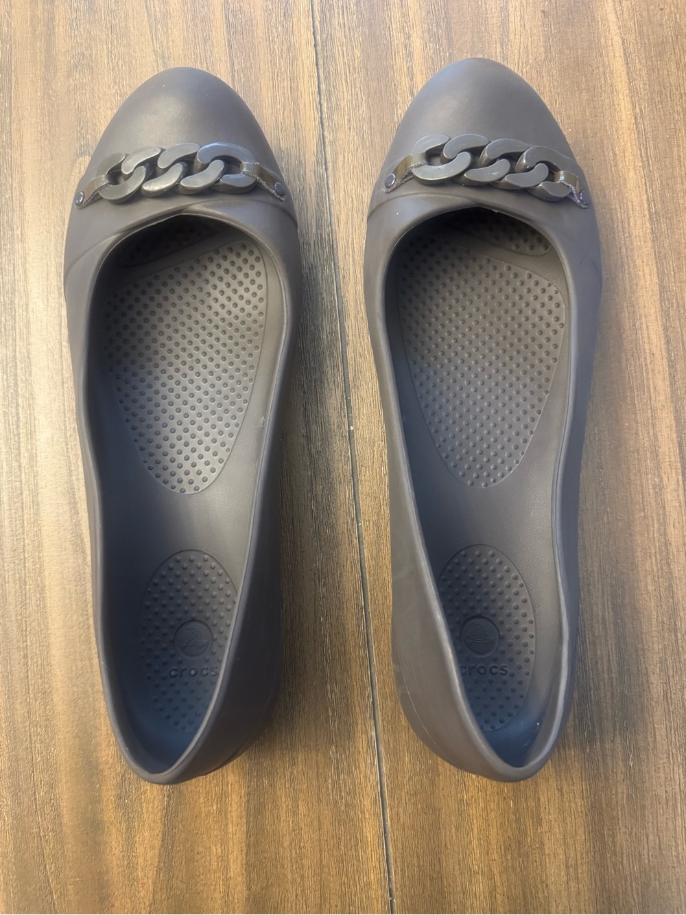 CROCS Women's Chain-Trim Ballet Flats — Dark Brown